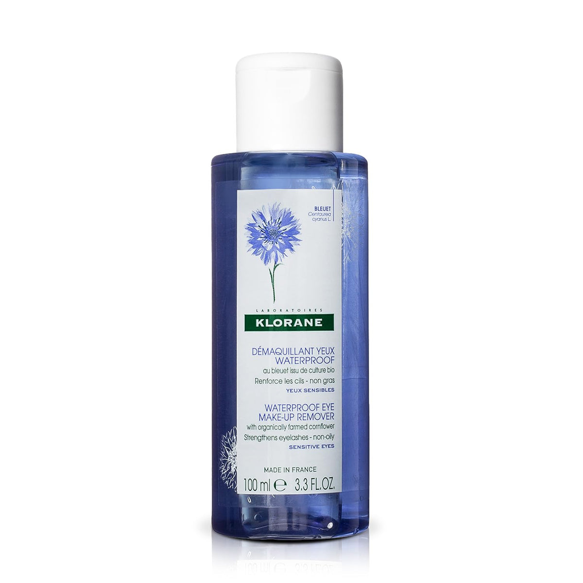 Klorane Waterproof Eye Make-up Remover with Soothing Cornflower, Bi-Phase, Non-Oily, Sensitive Skin, 3.4 oz.