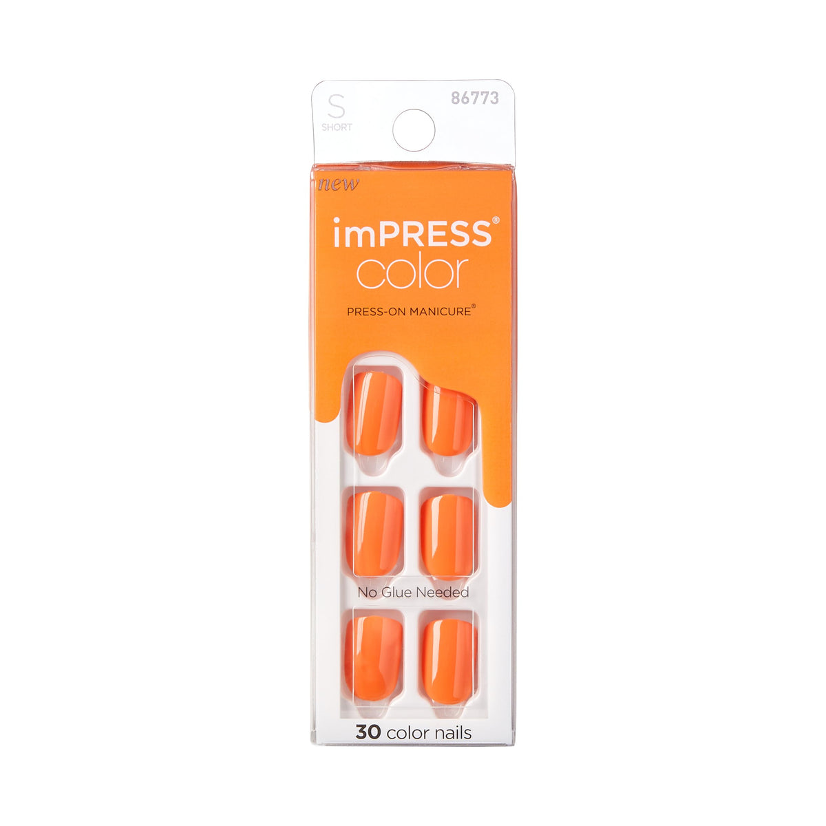 KISS imPRESS Color Press-On Nails Set de manicura sin esmalte, 'Sweet Mango', 30 uñas postizas a prueba de astillas y manchas