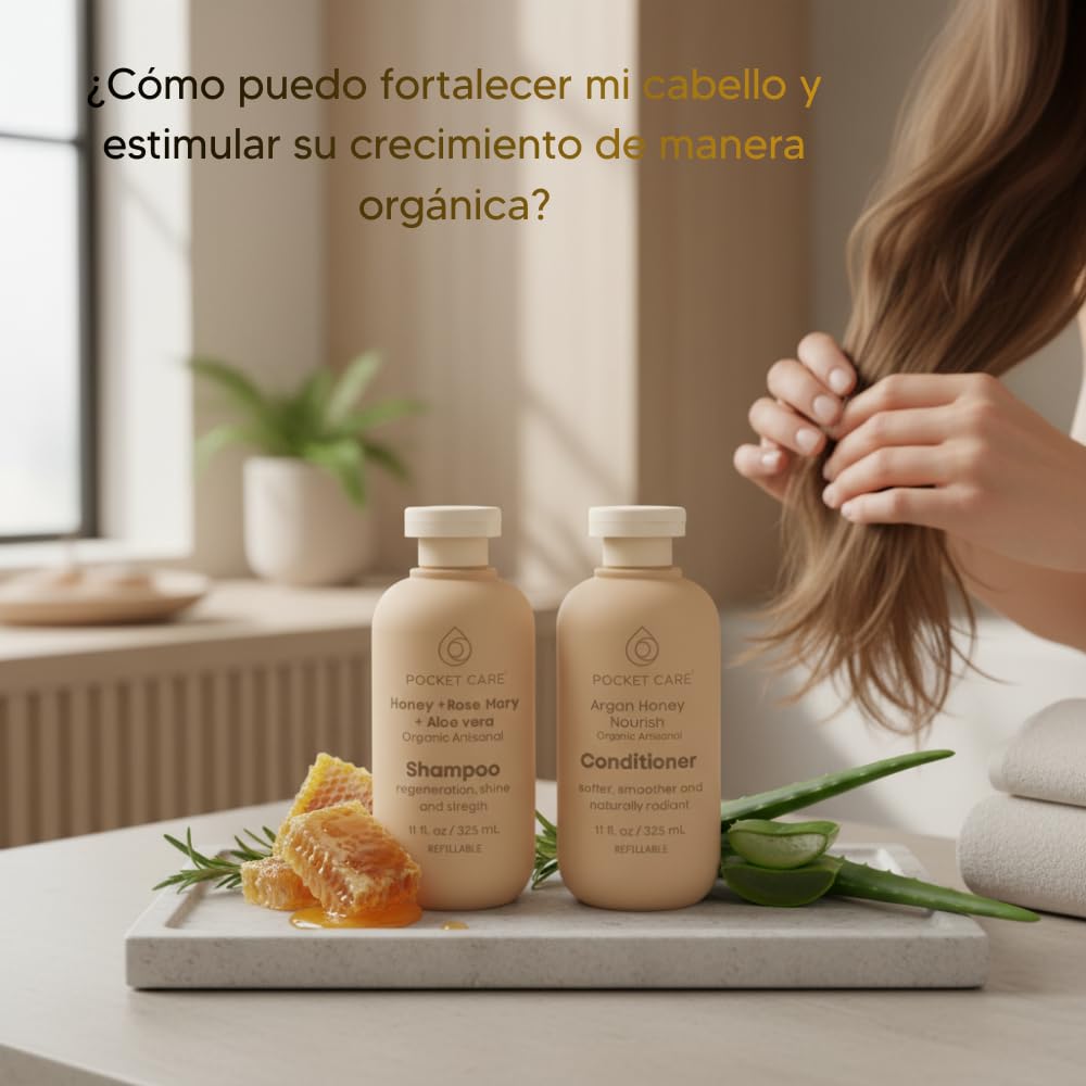 Kit Shampoo y Acondicionador con Miel, Romero y Sábila – Hidratación y Reparación para Cabello Seco, Débil y Sin Vida – Ayuda a Fortalecer, Suavizar y Dar Brillo – Hombre y Mujer