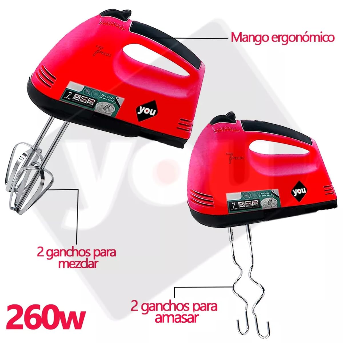 Batidora De Mano con Pedestal de 7 Velocidades Capacidad 2L Con Accesorios para Mezclar 250w
