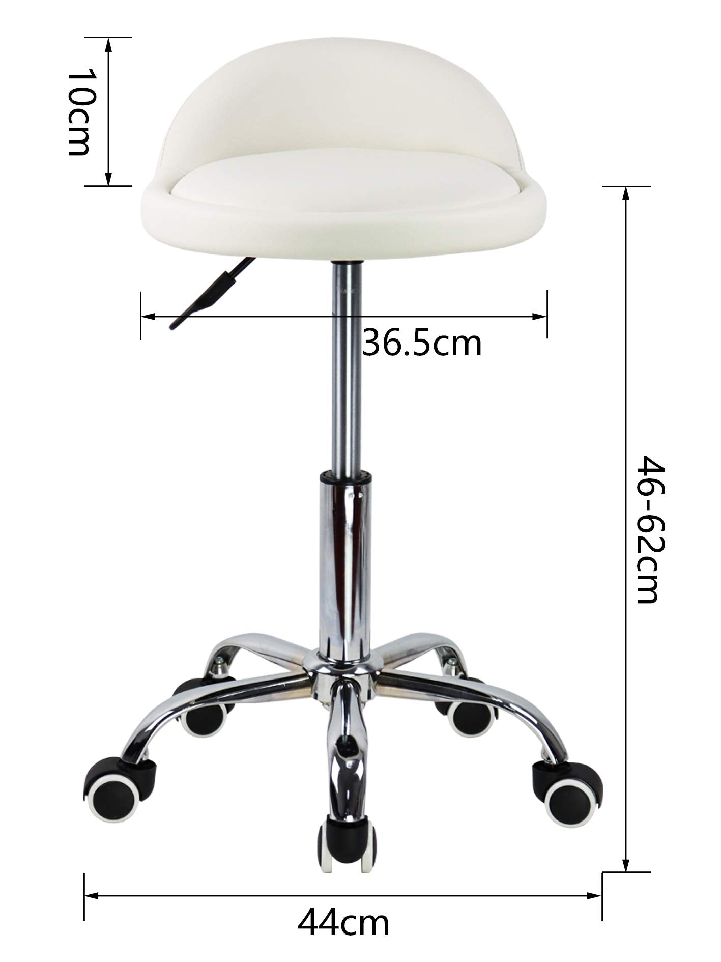 KKTONER Taburetes Giratorios con Respaldo Bajo Taburetes Redondos Rodantes Silla Taburete Blanco con Ruedas para el Hogar Salón Facial SPA Masaje Tatuajes Trabajo