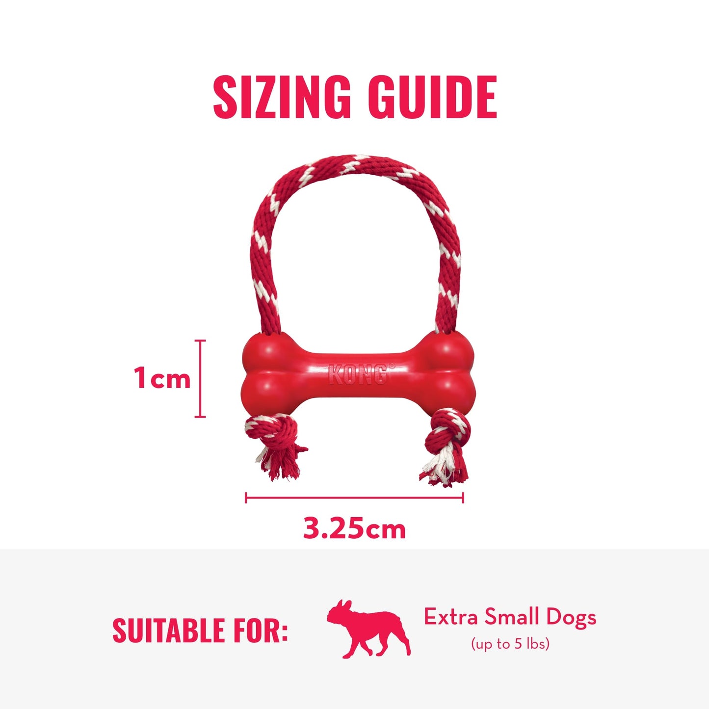 KONG Goodie Bone with Rope Dog Toy, Rojo, XS