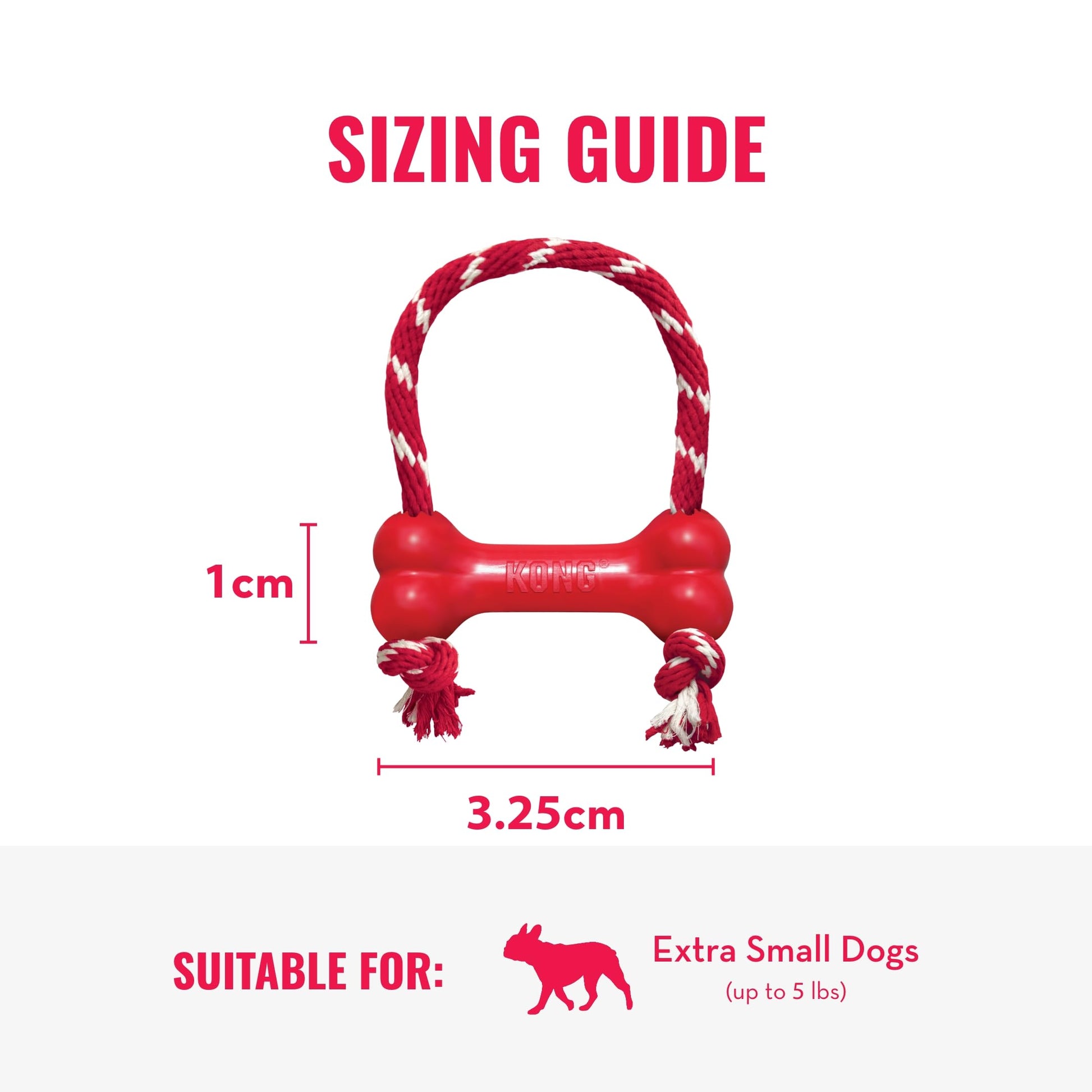 KONG Goodie Bone with Rope Dog Toy, Rojo, XS