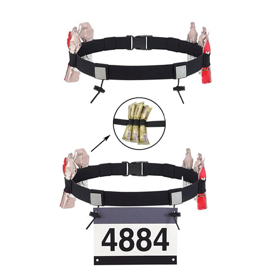 Cinturón de Números de Carrera con 6 Bucles de Gel, 2 Pcs Cinturón de Carreras de Triatlón, Cinturón Elástico para Correr con Tiras Reflectantes, Ajustable, para Triatlón, Maratón (Negro)