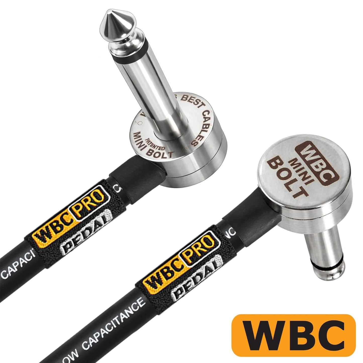 3 unidades - 20 cm - WBC-PRO-PEDAL – 22 AWG – Baja capacitancia (18pF/pie) – Grado profesional – A base de grafito – Cable de pedal, efectos, parche, instrumento, de doble apantallamiento con enchufes