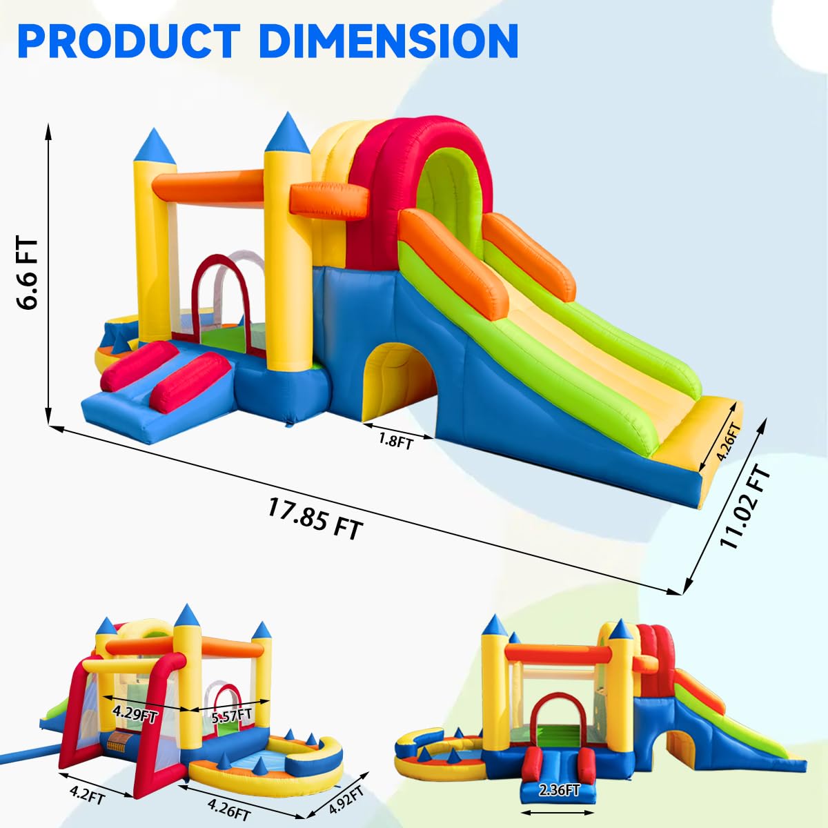 Hongcoral - Castillo inflable 8 en 1 con soplador grande para niños y niños, con dos toboganes inflables para interiores y exteriores, con dos toboganes