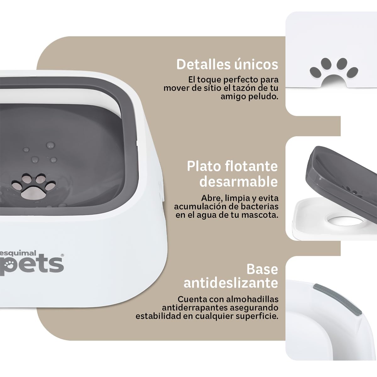Plato Esquimal Gris Blanco Antisalpicaduras para Perro 1.5 LTS