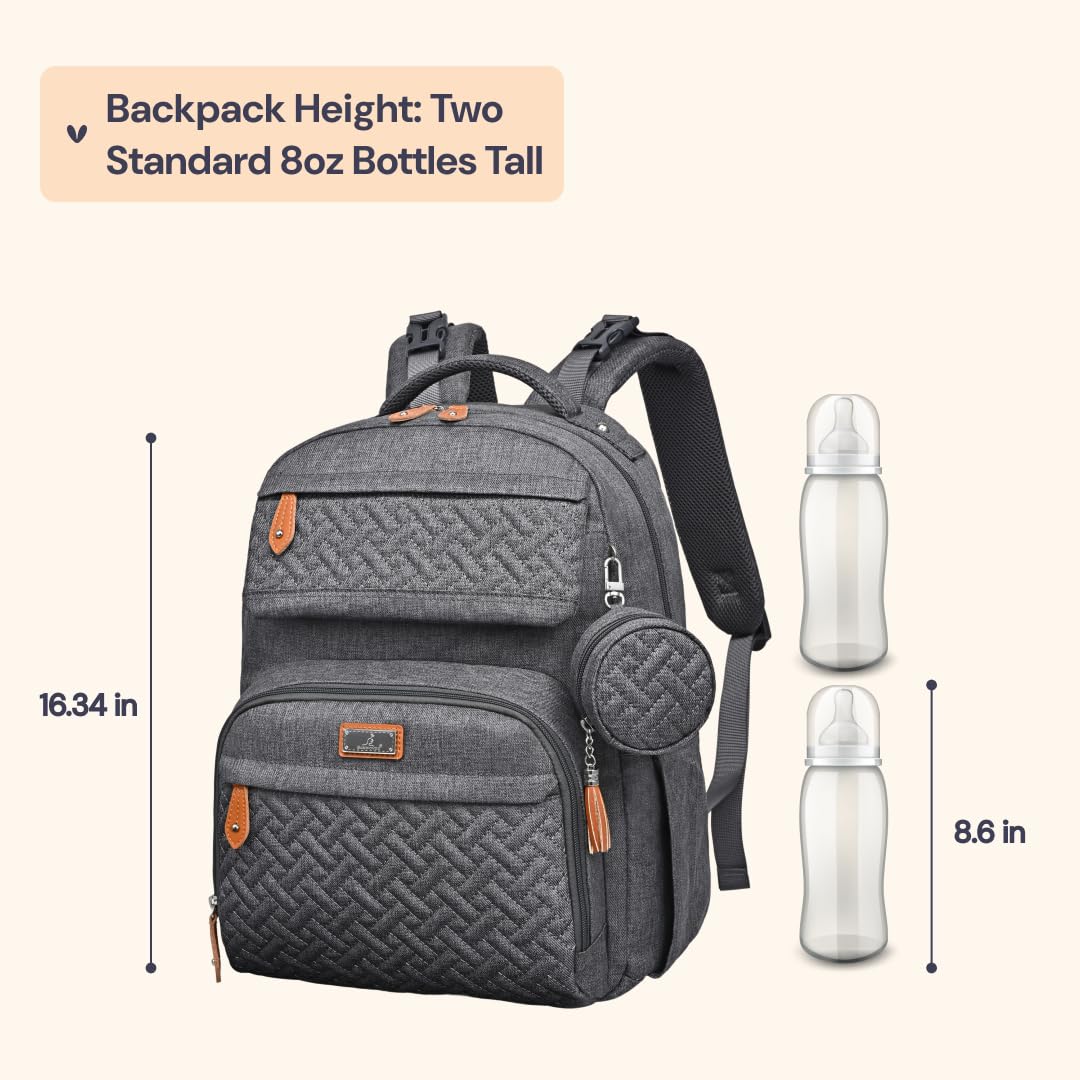 BabbleRoo - Mochila para pañales grande de viaje para bebé con cambiador, bolsas impermeables para bebé para mamá y papá, bolsas unisex con estuche para chupete, correa de equipaje y clips para