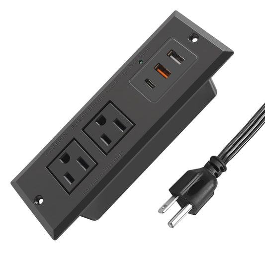 Regleta de alimentación empotrada con USB C de 20 W PD cable de extensión de carga rápida con múltiples tomas de corriente tipo C estación de energía montable en computadora para el hogar, oficina, recámara esencial (negro)
