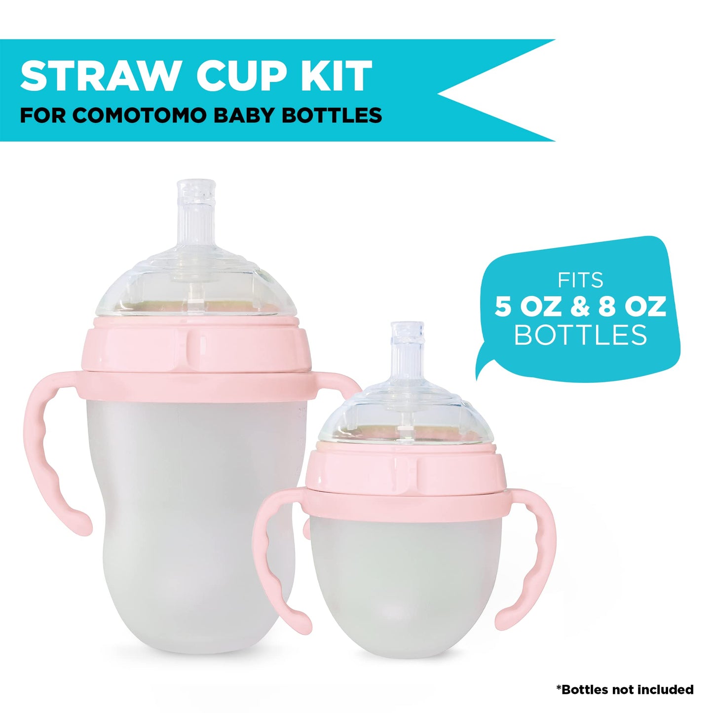 Botabee Kit De Transición De Vaso Con Pajita Para Biberones Comotomo | Kit De Conversión Compatible Con Biberones De 140 Y 227 Ml | Tetina De Silicona Suave Con Tapa De Pajita Y Pajita Con Peso Para A