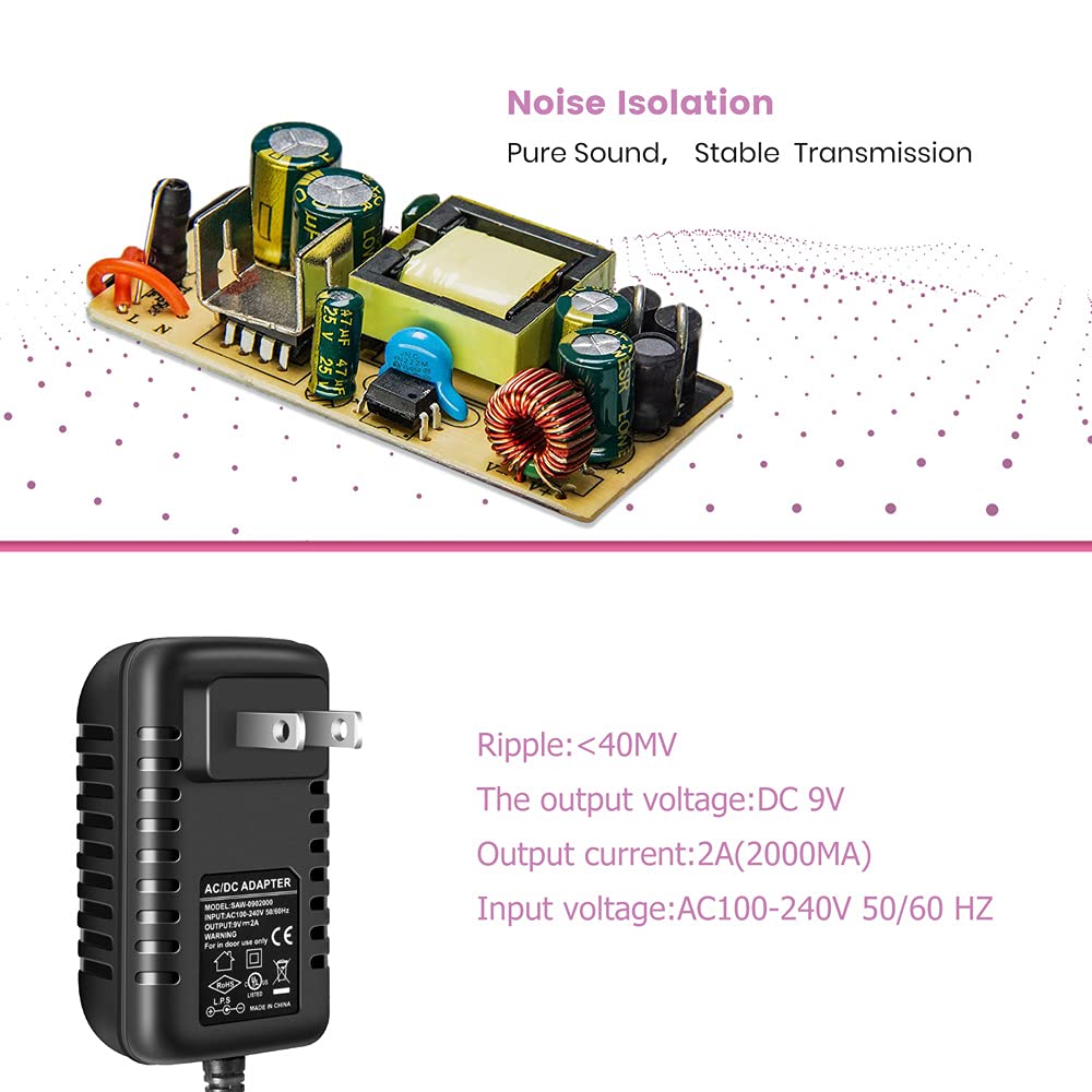 Adaptador de Fuente de Alimentación Pigtone 9V Negra Punta Negativa para Pedales de Guitarra
