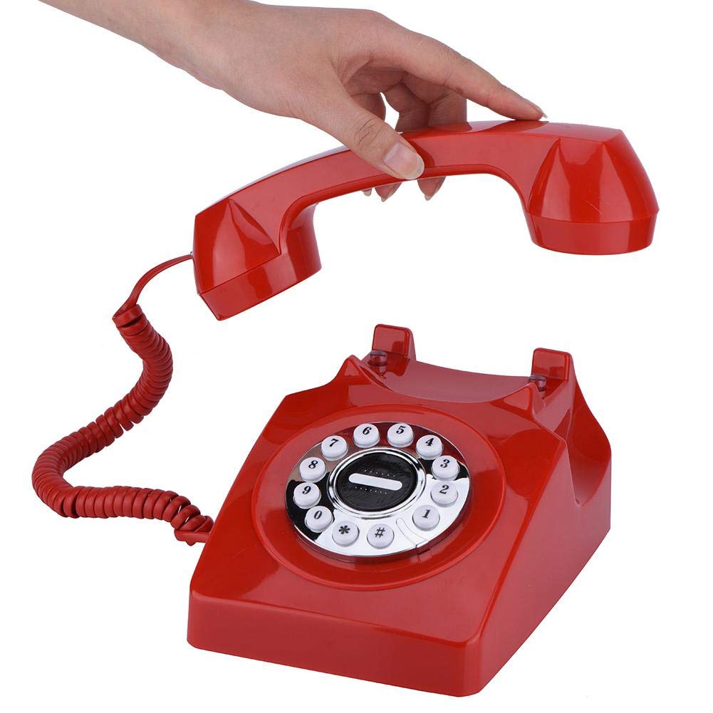 Sonew - Teléfono fijo retro, teléfono clásico occidental, teléfono de mesa de oficina en casa, teléfono de computadora (rojo)