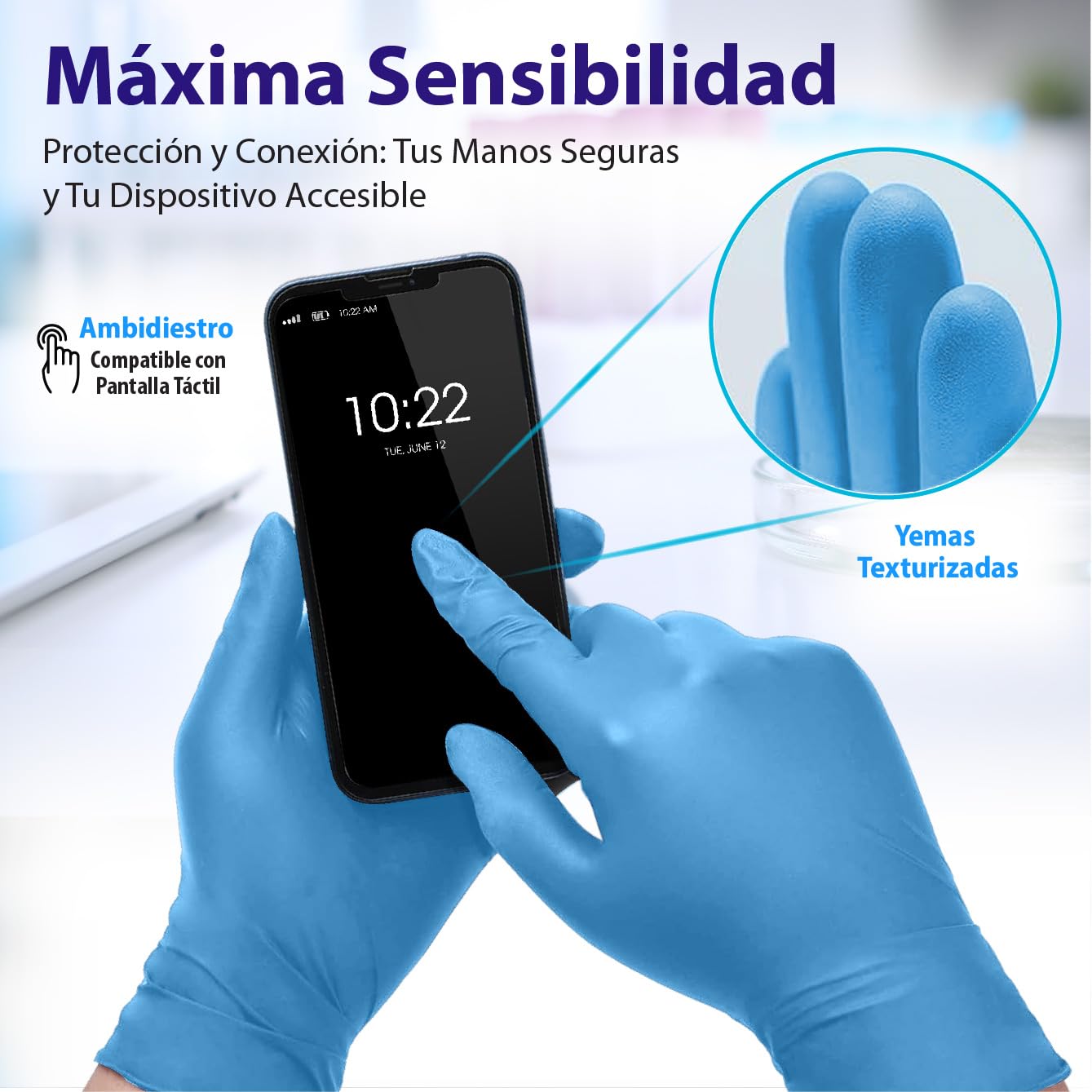 Best Trading 100 Guantes de Nitrilo Color Azul: Libres de Látex, Ajuste Perfecto sin Polvo, Guantes Premium con Tecnología Touchscreen. Comodidad, Seguridad y Funcionalidad en tus Manos (Mediano)