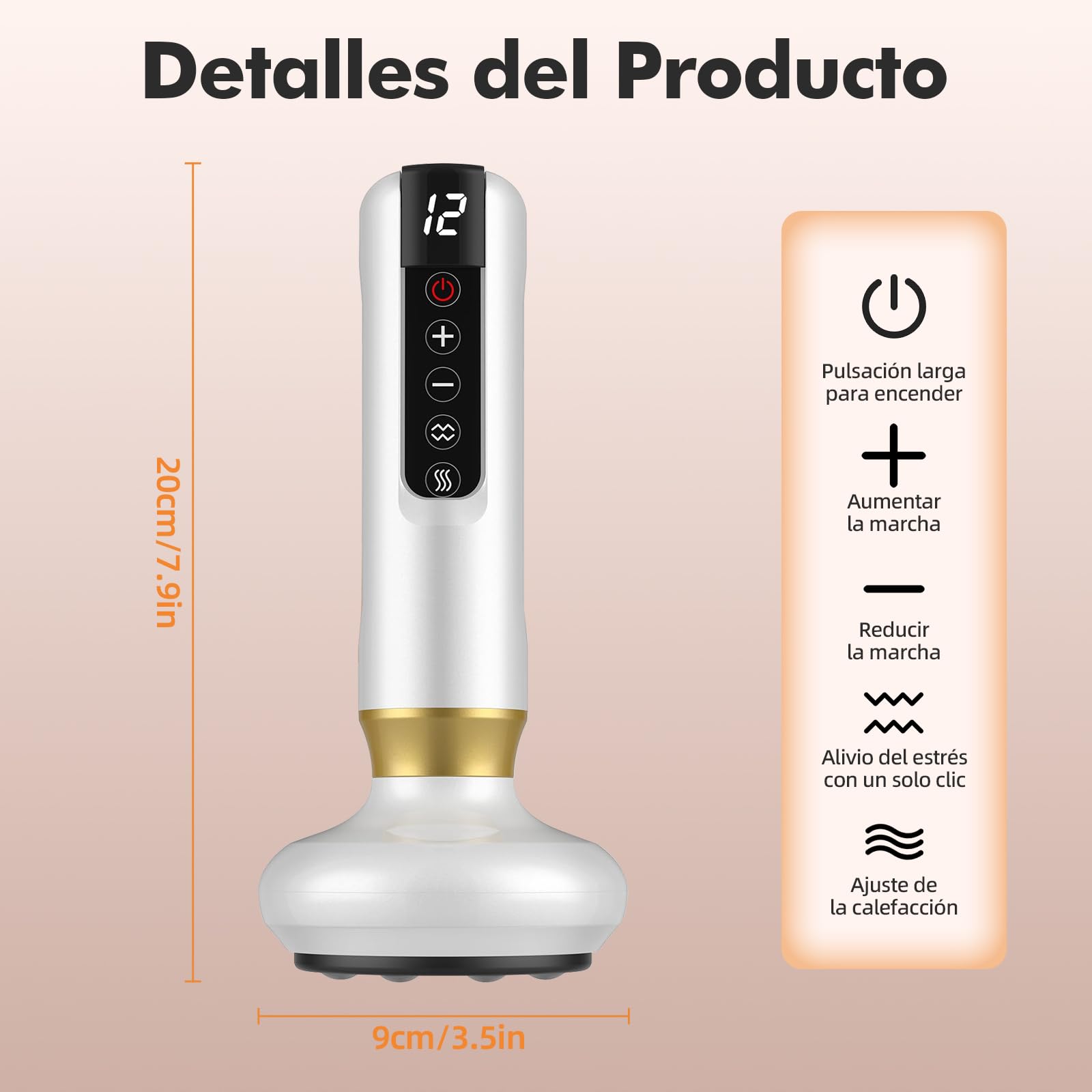 Masajeador AnticelulíTico,Masajeador Corporal Multifuncional,con Tablero Gua Sha,Herramienta de Masaje Eléctrico,12 Niveles con Calor, Eliminador De Celulitis para Abdomen,Brazo,Cintura,Pierna-Blanco
