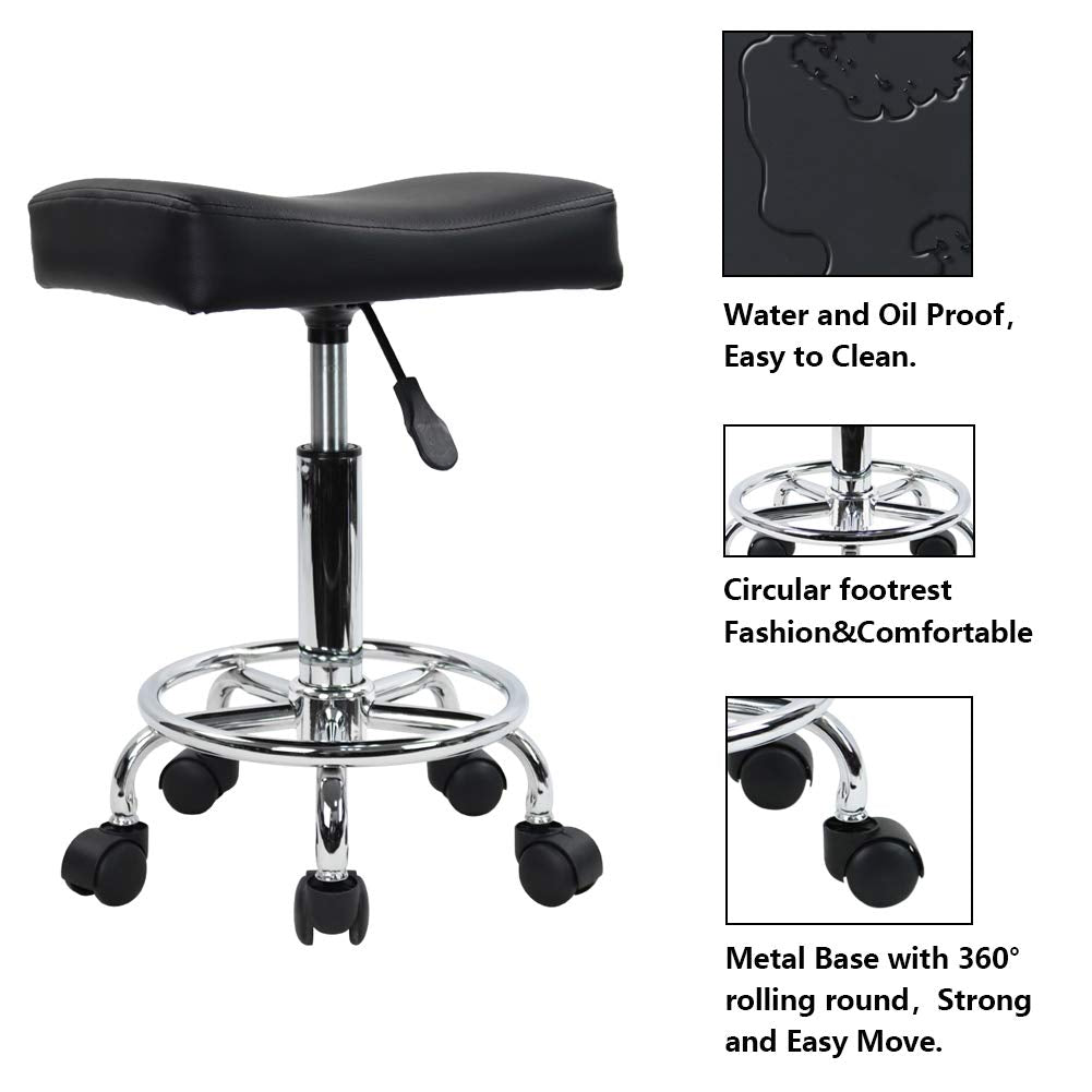 KKTONER - Taburete Cuadrado con Ruedas de Piel sintética, Altura Ajustable, Giratorio, para Masaje, SPA, salón, taburetes de Trabajo, Silla de Trabajo con Ruedas