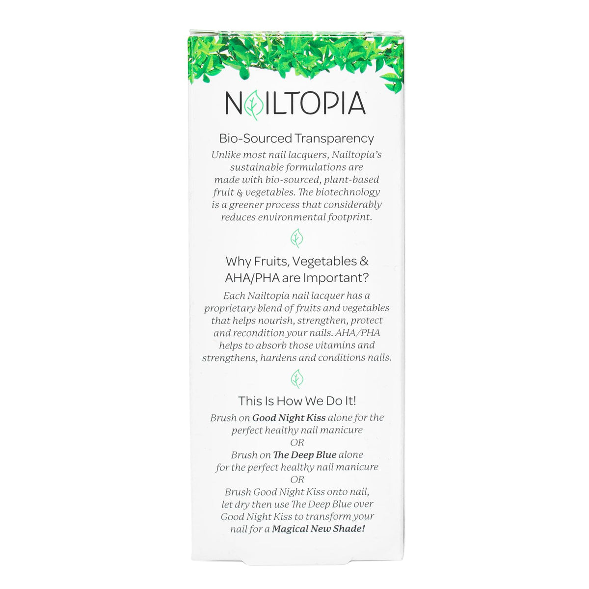 Nailtopia Good Night Blue: 2 Bottles, 3 Looks - All Natural, Vegan, Strengthening Biotin and Superfood-Infused Polish - Chip Resistant Formula - Quick-Dry, Long Lasting Wear - 2 pc
