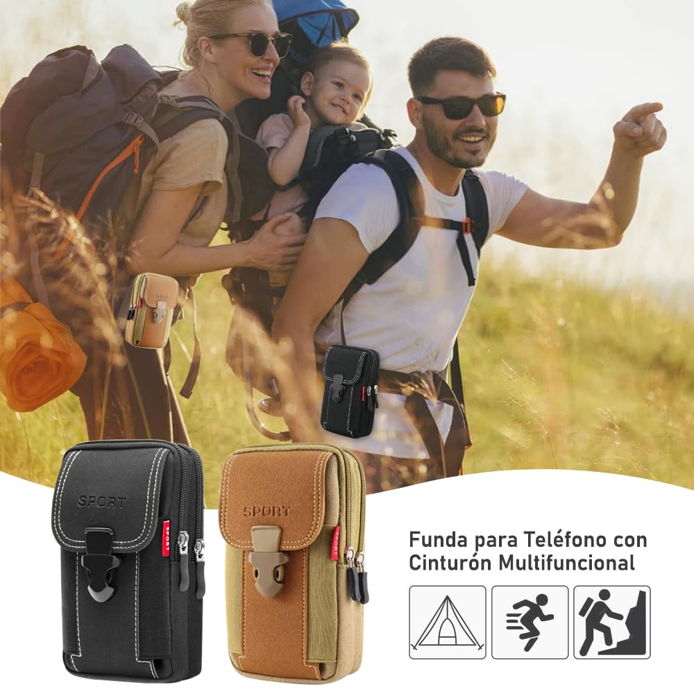 Funda para Cinturón de Celular, Bloquee el Bolso Portátil del Teléfono de los Hombres de la Cremallera, Funda Táctica Multiusos Teléfono para Trabajo, Senderismo, Camping, Barbacoa, Rescate (Negro)