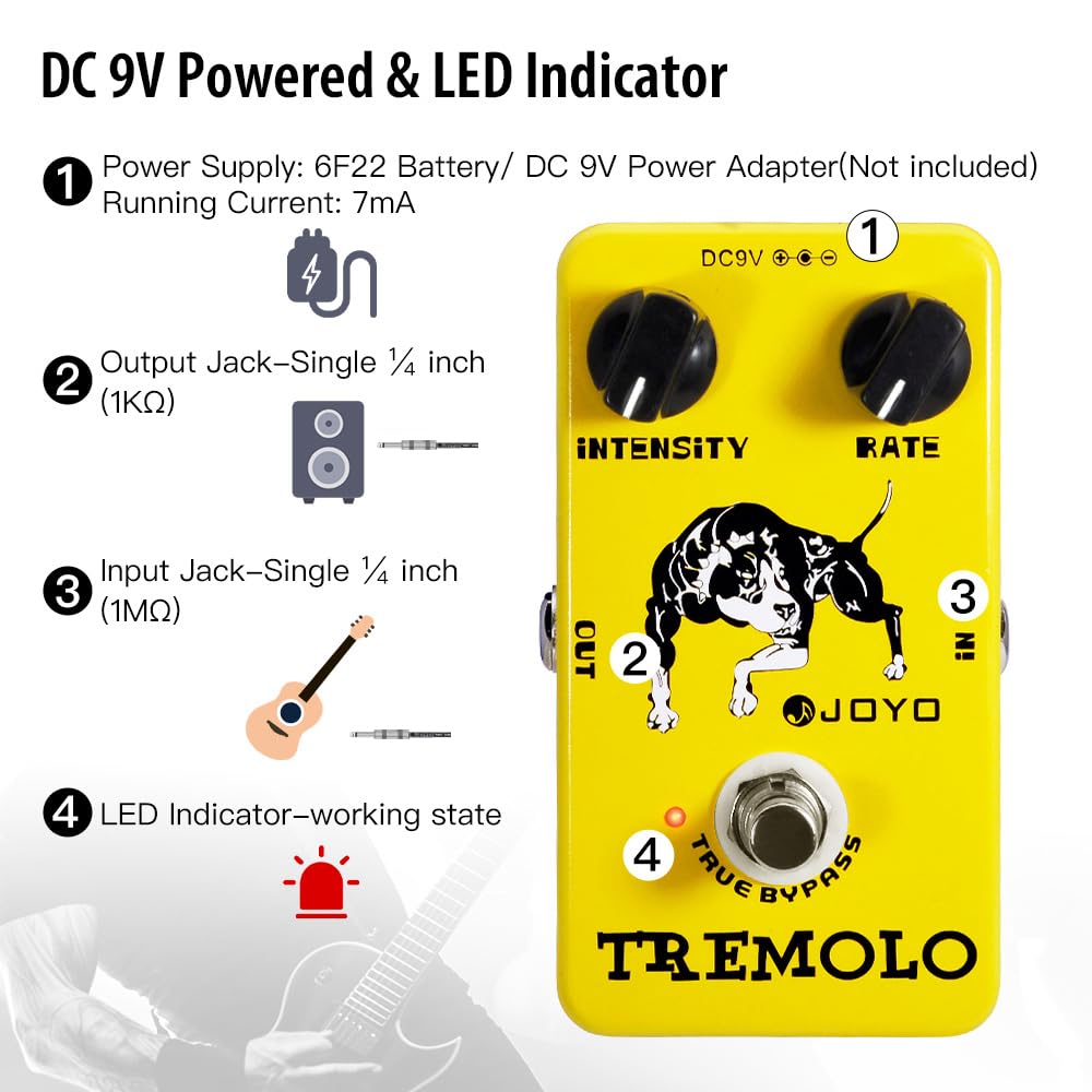 JOYO Tremolo Effect Pedal Amado Viejo Amps Fotoeléctrico Tubo de circuito Tremolo para Efecto Guitarra Eléctrico - True Bypass (JF-09)