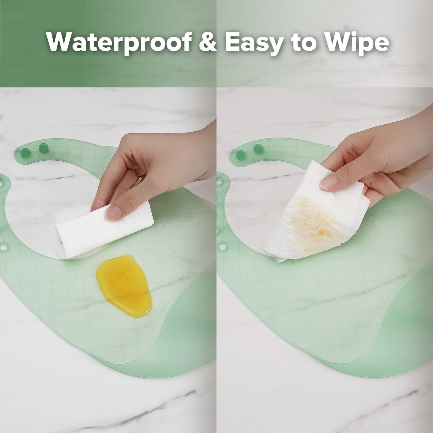 Haakaa - Babero de silicona ligero con bolsillo de silicona ultraligero y plegable, con bolsillo profundo para recoger alimentos, diseño impermeable ajustable, artículos esenciales para la