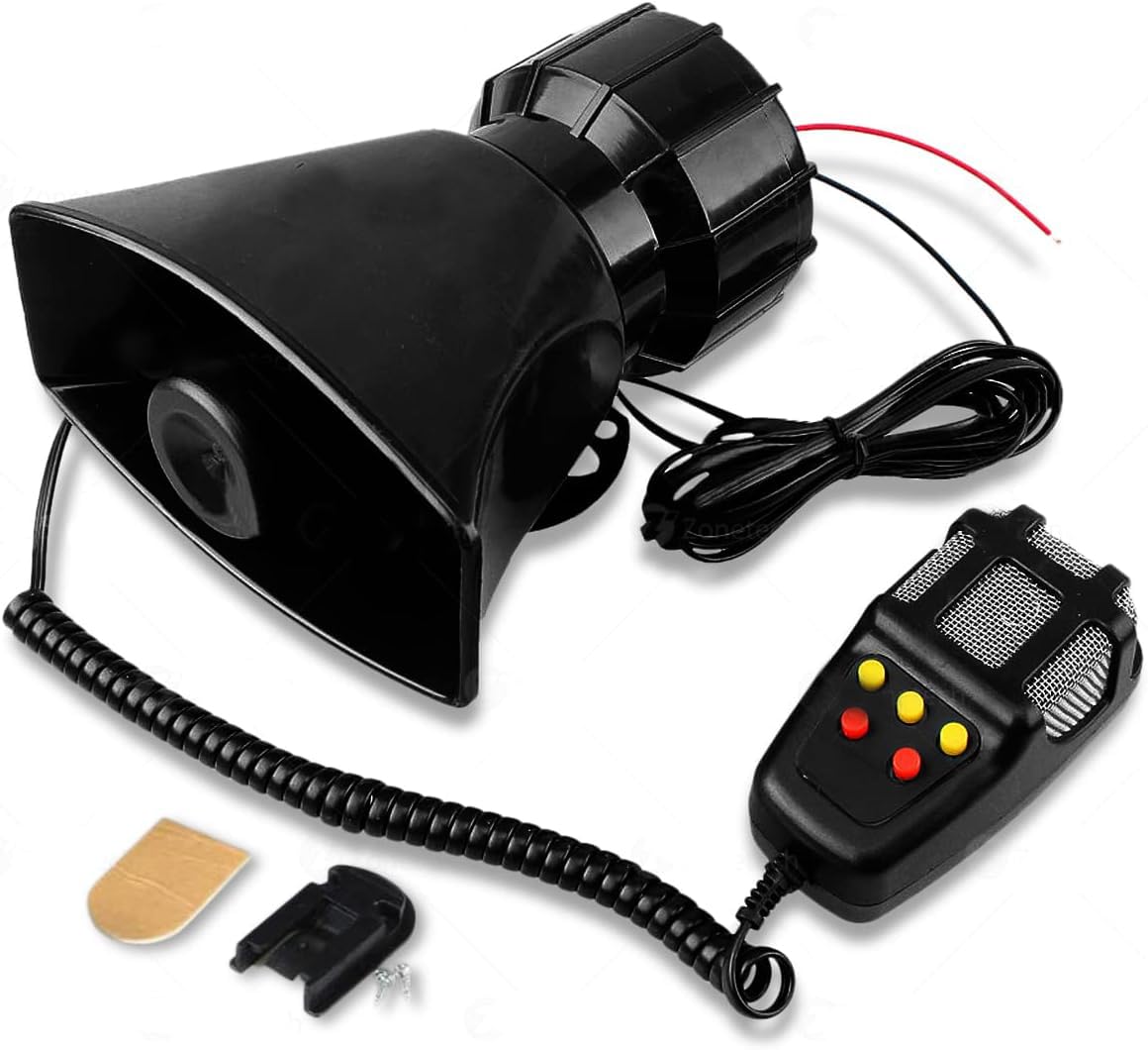 Sistema de Sirenas Zone Tech Aeps 60W Sonidos Emergencia 5 Tonos PA Micrófono Sirena