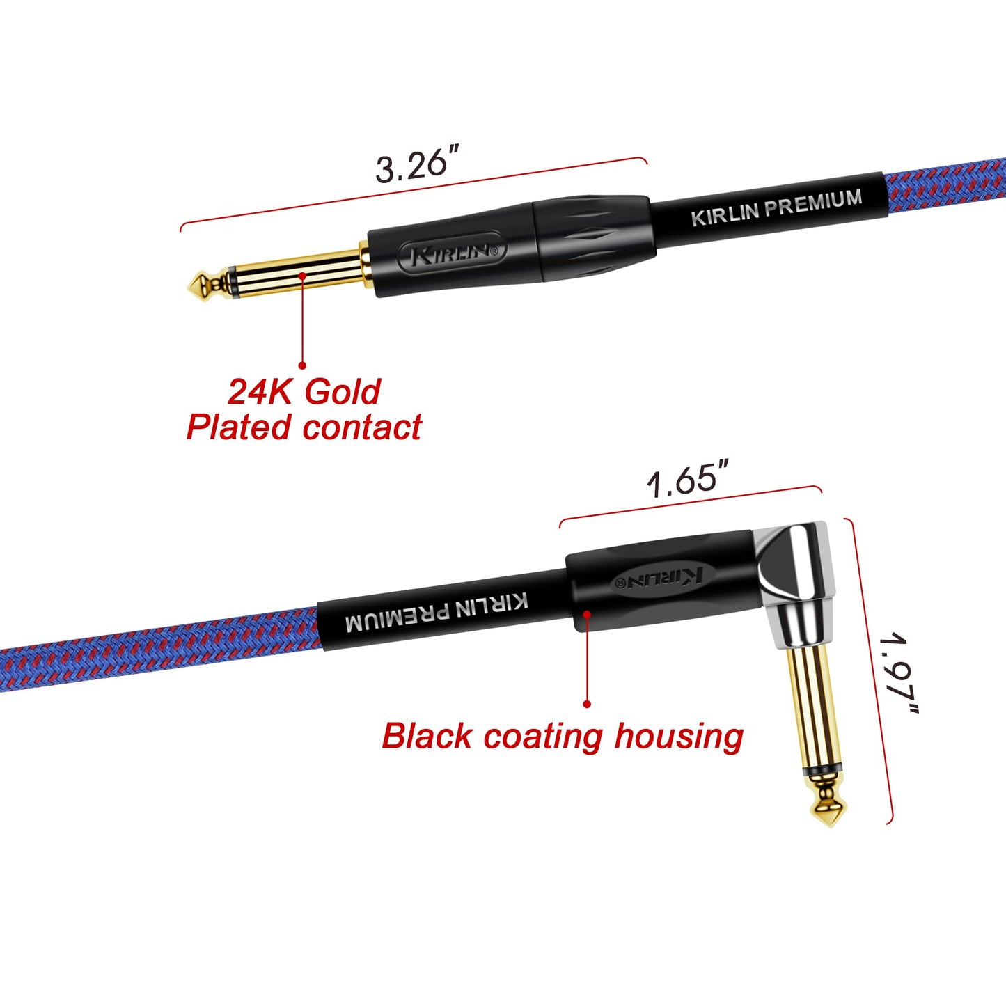 KIRLIN Cable de instrumento de ángulo recto a recto, Ro, 20 feet