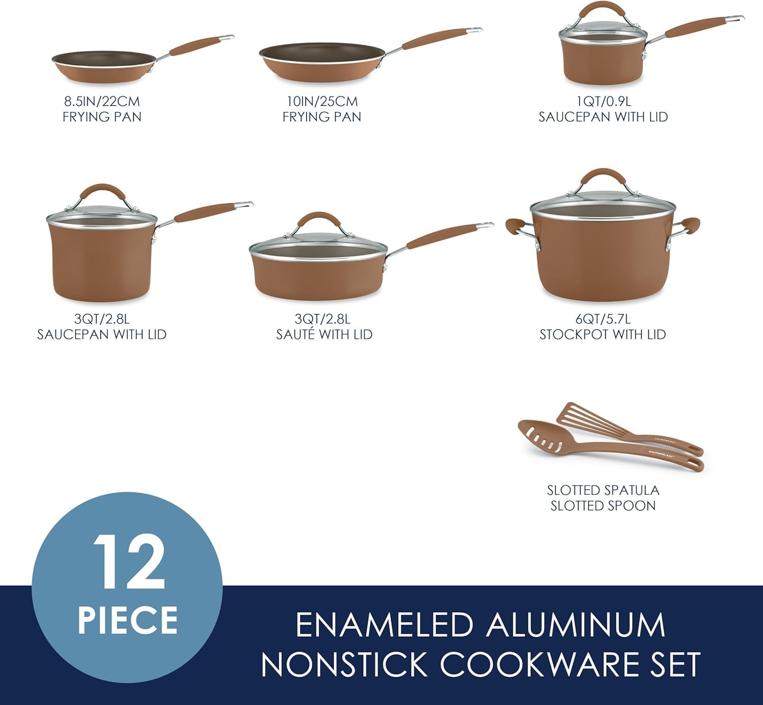 Batería de Cocina Rachael Ray Cucina Café Champiñón Anti-Adherente de Porcelana Dura 12 Piezas