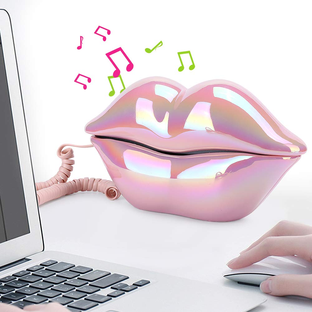 Teléfono Rosa galvanizado en Forma de Labio, Almacenamiento de números de Soporte WX-3016 Teléfono Fijo de Moda, teléfono de Escritorio en casa Teléfono con Cable para