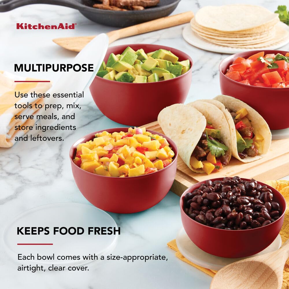 KitchenAid - Cuencos de preparación con tapas, juego de 4