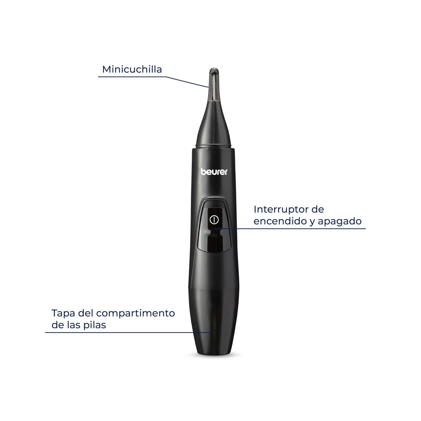 Beurer MN2X Recortadora de Nariz, Orejas y Cejas para Hombre y Mujer, Trimmer de Precisión con Accesorios de Acero Inoxidable y Resistente a Salpicaduras