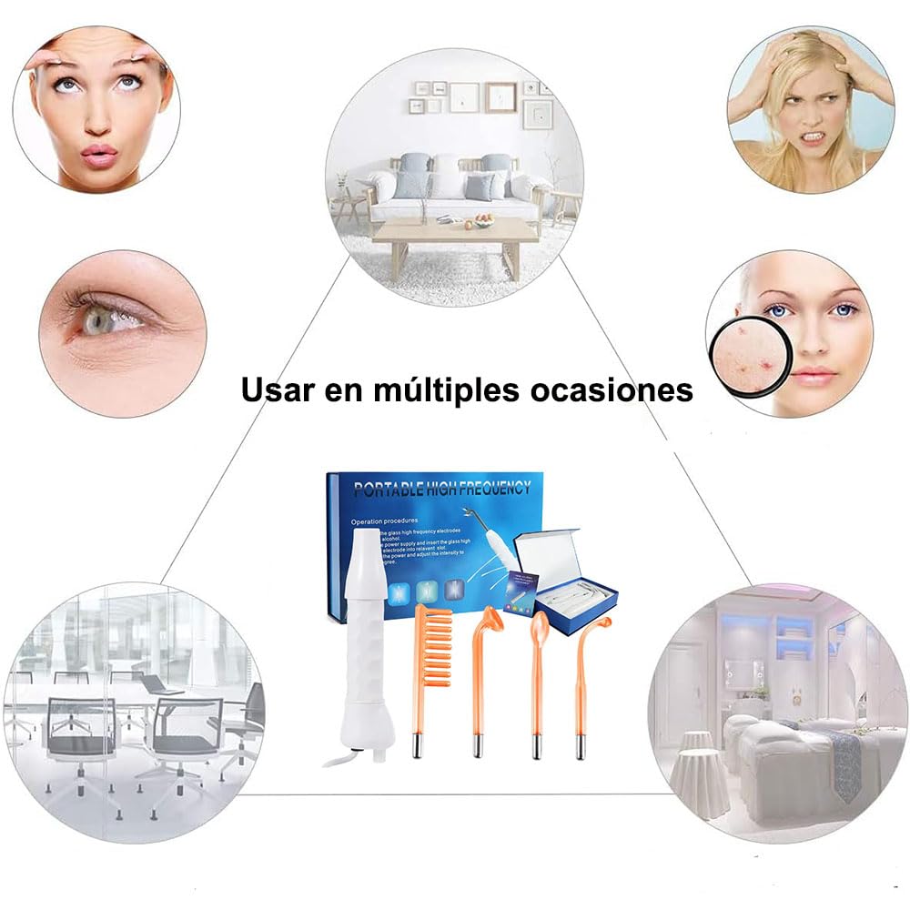 Radiofrecuencia Facial Alta Frecuencia Portable con Electrodos y Herramientas para Eliminar Acné