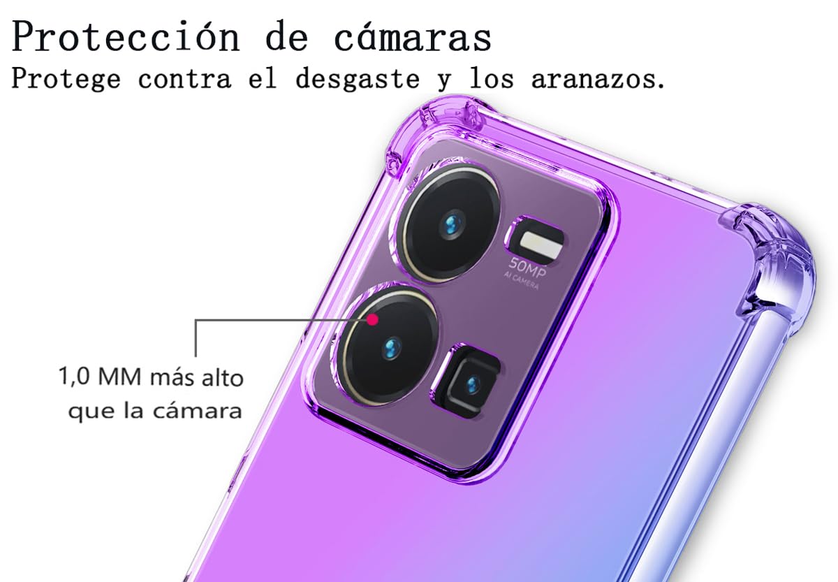 DABUNA Funda para Vivo Y35 4G Case Uso Rudo,Transparente Colores Degradados Protectora de Cámara Anticaída Carcasa Bumper(Púrpura Azul)
