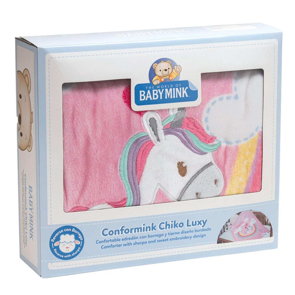 Baby Mink Edredón para Bebé con Borrega, Cobija Extra Suave y Cálida con Bordado (Rosa)