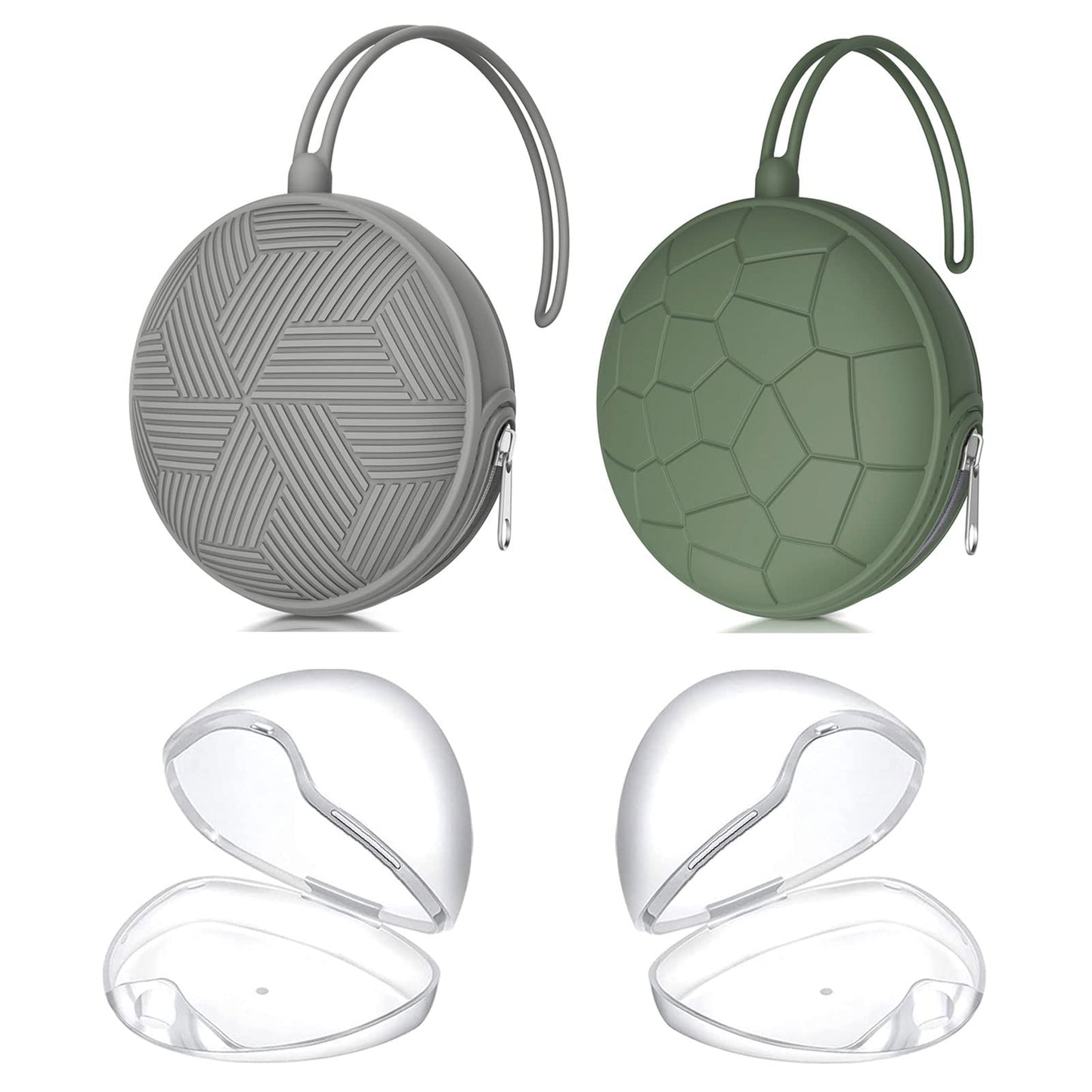 Juego de Fundas para Chupete Smlpuame Verde y Gris con Bolsas de Silicona Portátiles y Cajas Transparentes