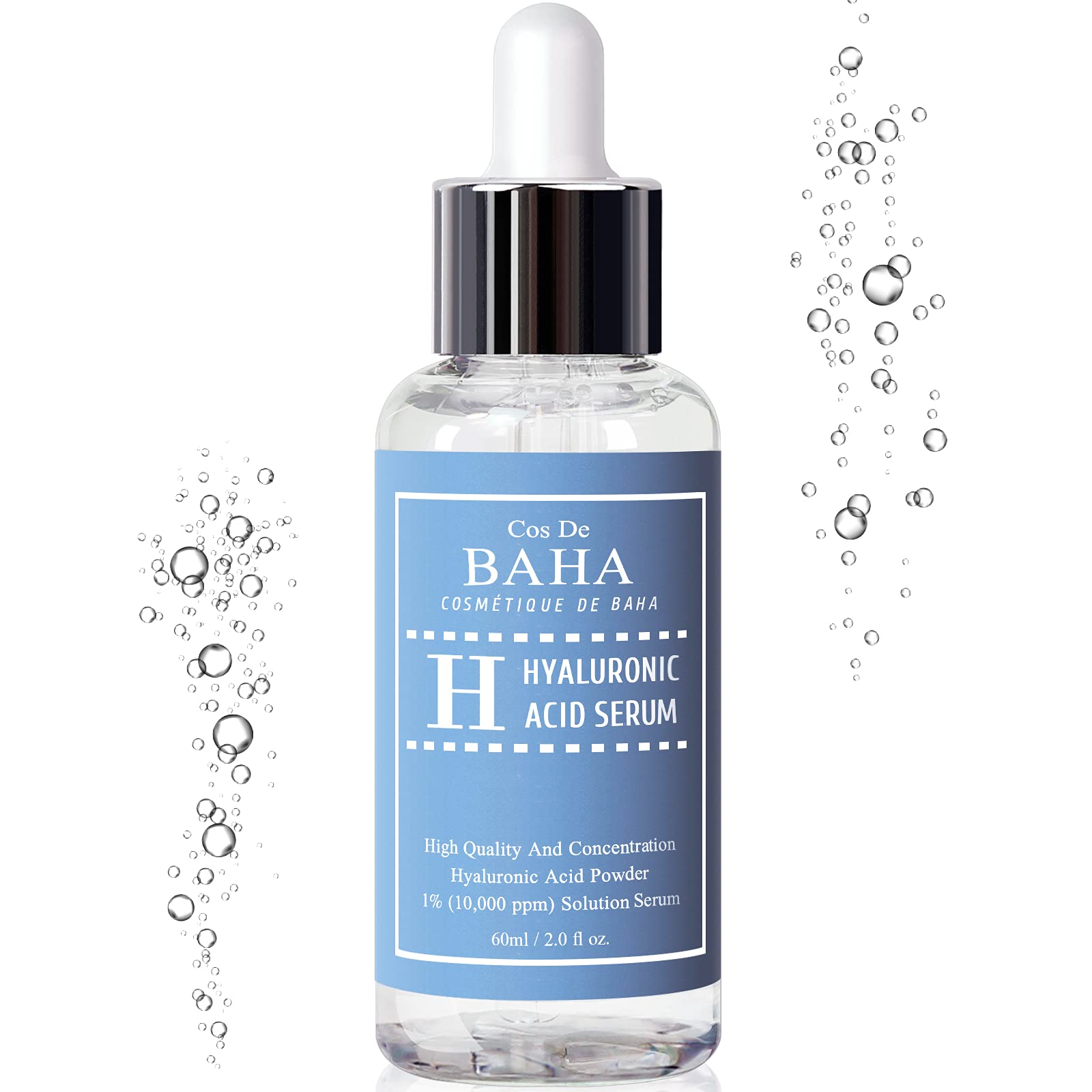 Serum en polvo de ácido hialurónico puro 1% para cara 10.000 ppm – antienvejecimiento + línea fina + hidratación intensa + hidratante facial + piel visiblemente rellena + previene el dolor de la vejiga 2 onzas líquidas