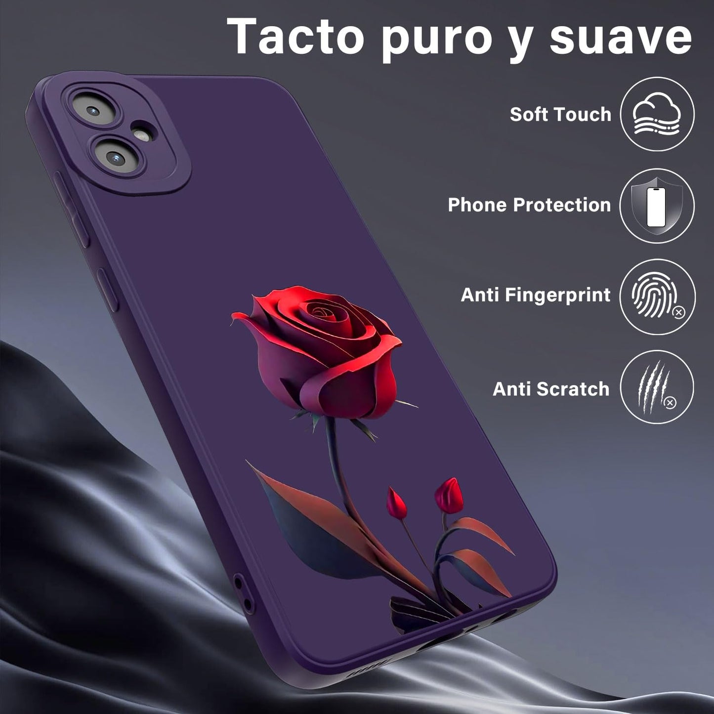 Threehao Funda para Samsung Galaxy A05 y M05 Case Uso Rudo, Ultra Delgado Flexible Silicona Púrpura Carcasa con Aesthetic Dibujos Flores, Antigolpes Anti-arañazos Protectora