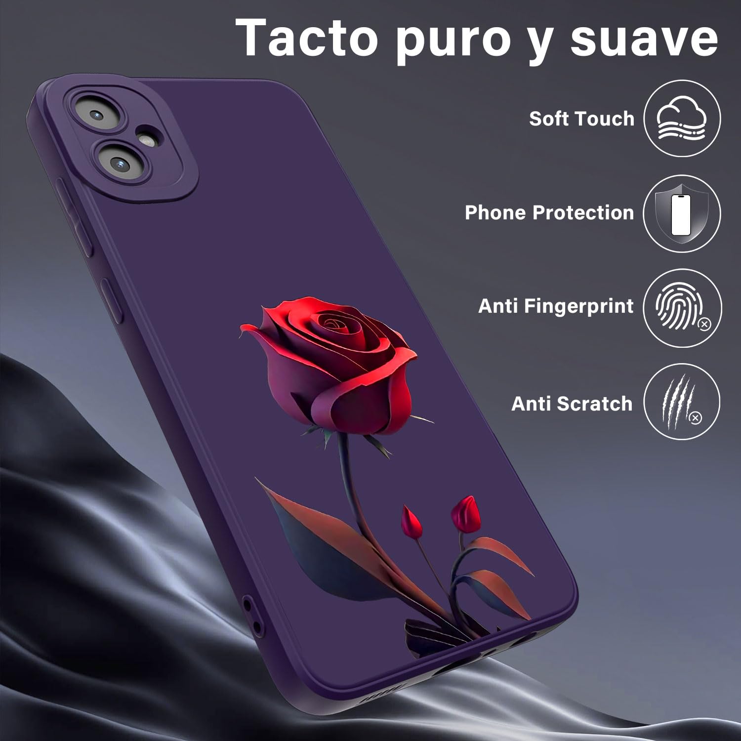 Threehao Funda para Samsung Galaxy A05 y M05 Case Uso Rudo, Ultra Delgado Flexible Silicona Púrpura Carcasa con Aesthetic Dibujos Flores, Antigolpes Anti-arañazos Protectora