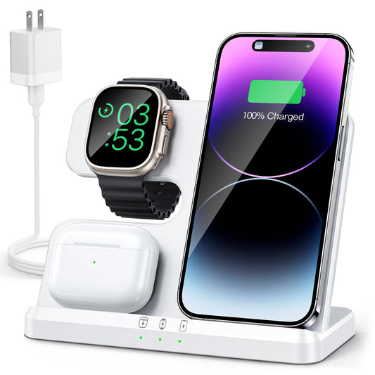 JARGOU - Estación de carga 3 en 1 para Apple, cargador inalámbrico para múltiples dispositivos, para iPhone 16, 15, 14, 13, 12, 11, serie 8, Apple Watch, AirPods 4, 3 Pro
