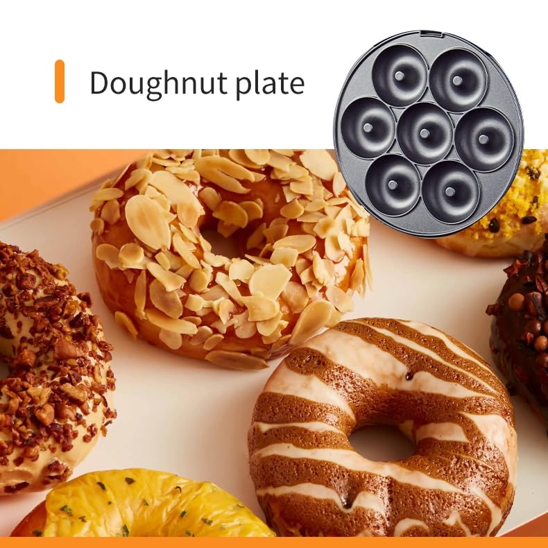 KOLENSA Donut Maker, 3 en 1 máquina eléctrica de pasteles de dibujos animados, tostador de postre desmontable para sándwich, con 3 platos antiadherentes intercambiables extraíbles, para desayuno por