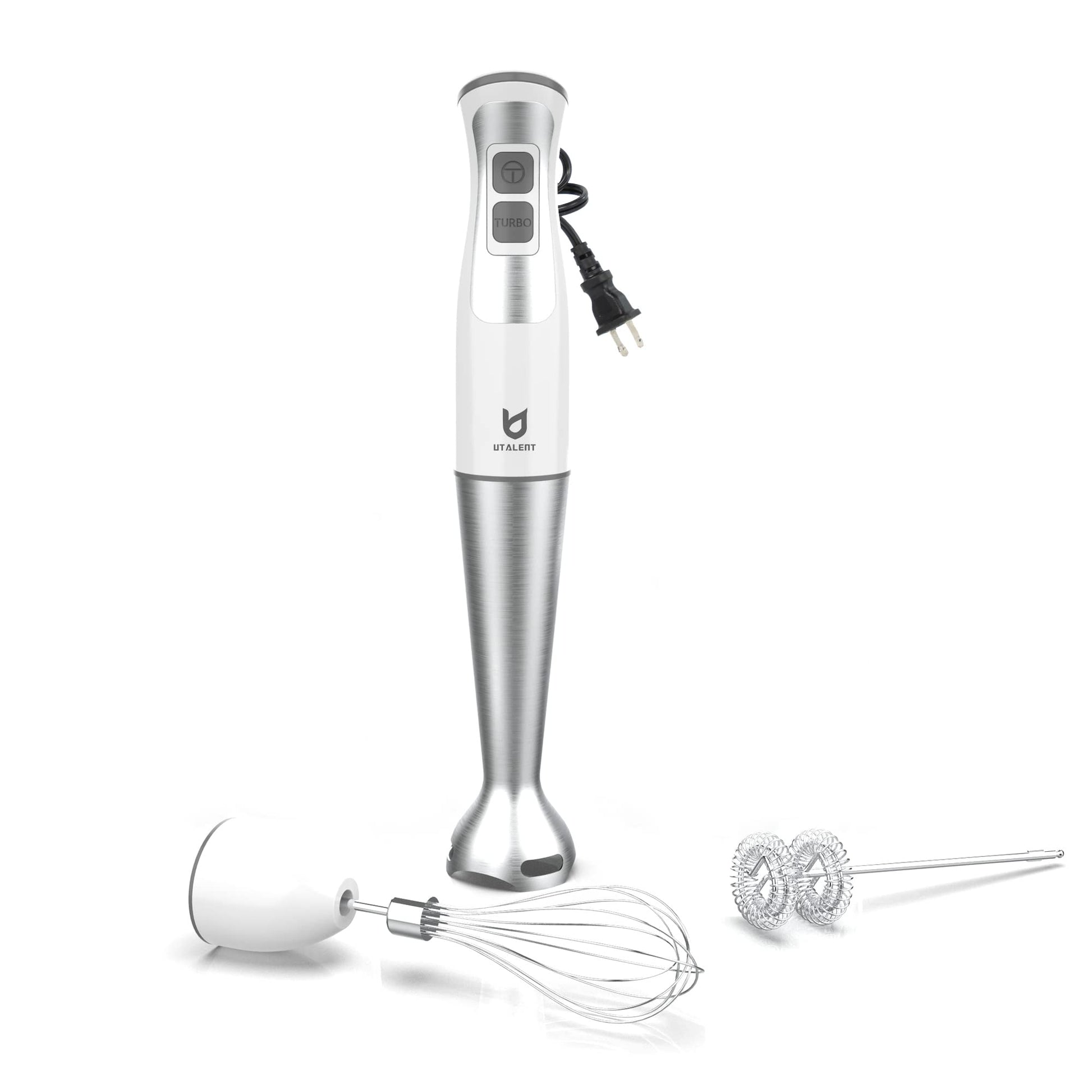 Immersion Hand Blender, Utalent 3-in-1 8-Speed Stick Blender with Milk Frother, Egg Whisk for Smoothies, Coffee Milk Foam, Puree Baby Food, Sauces and Soups - White