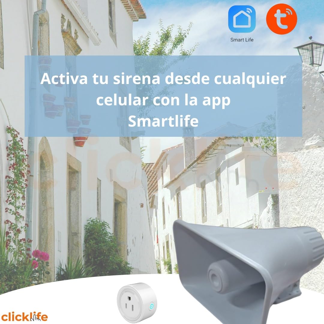 Clicklife Sirena Alarma WiFi Exterior 30W Inalámbrica, Control Remoto a través de Smart Life, Compatible con Alexa y Google Home, Ideal para Seguridad en Hogares y Negocios, Fácil Instalación y Uso