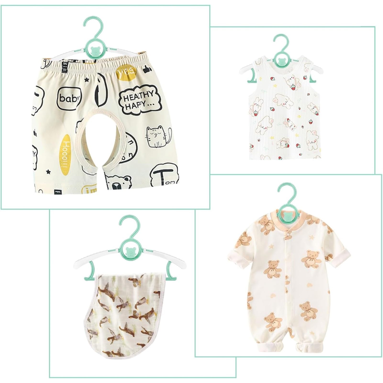 HGYZE - Perchas para niños para clóset, 50 Unidades, Color Verde, de 11 a 14 Pulgadas, Ajustables, de plástico, con Gancho para Oso, Antideslizantes, para niños, recién Nacidos, Adolescentes, Ropa