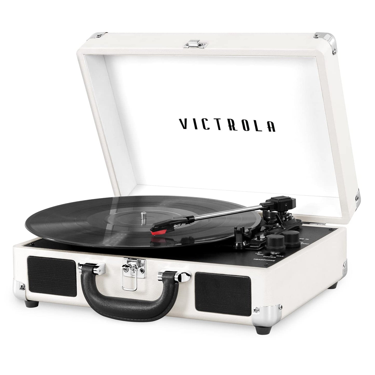 Tocadiscos Portátil Victrola Journey Bluetooth Blanco Plateado con Altavoces Integrados