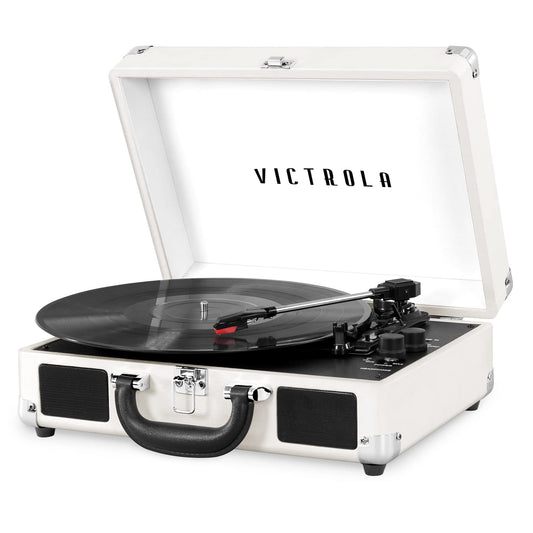 Tocadiscos Portátil Victrola Journey Bluetooth Blanco Plateado con Altavoces Integrados