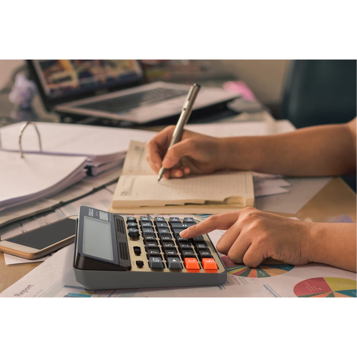 Calculadora de Escritorio Pantalla LCD Extra Grande de 5 Pulgadas Calculadora de Contabilidad de números Grandes de 12 dígitos con botón de Respuesta Gigante (6815GN-2 Piezas)