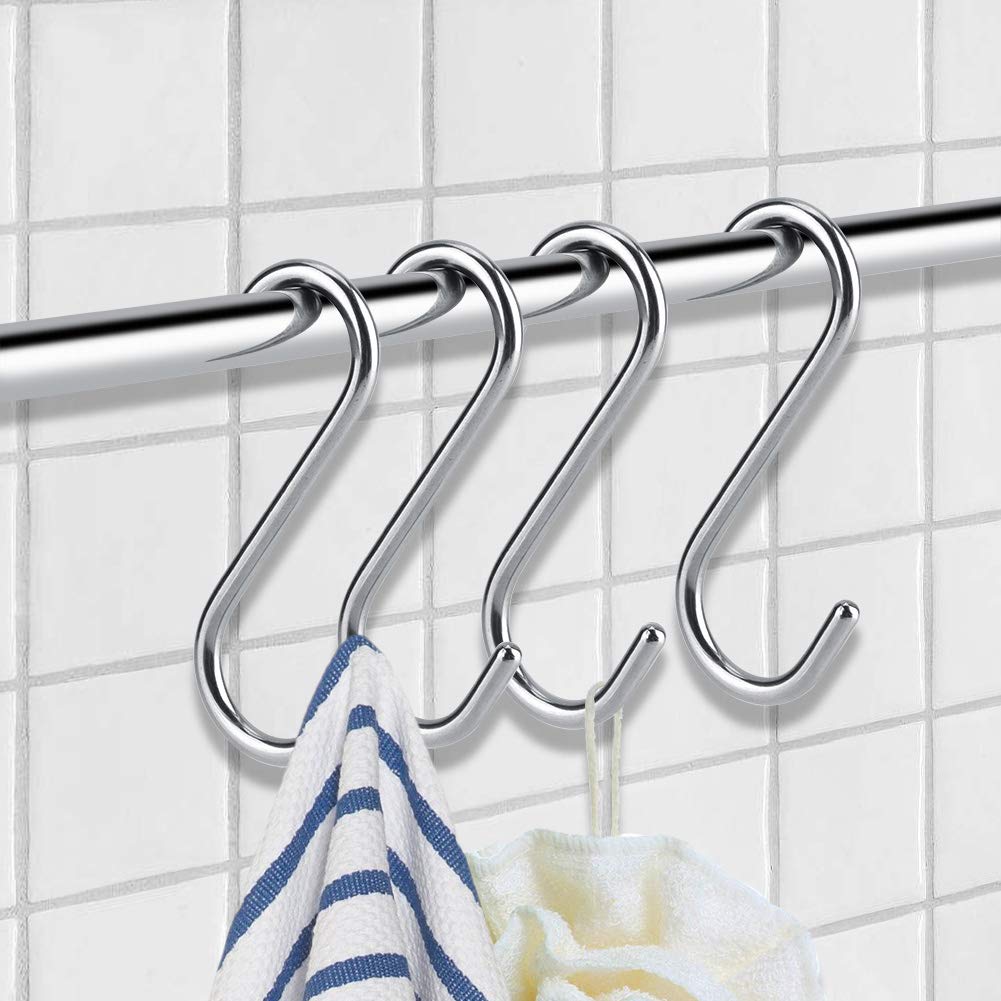 Garosa 4pcs S Ganchos de Acero Inoxidable ganchos en forma de S Ganchos Multiuso Ganchos para colgar para Cocina Baño Dormitorio Oficina para utensilios de cocina baño recámara sartenes ropa bolsas