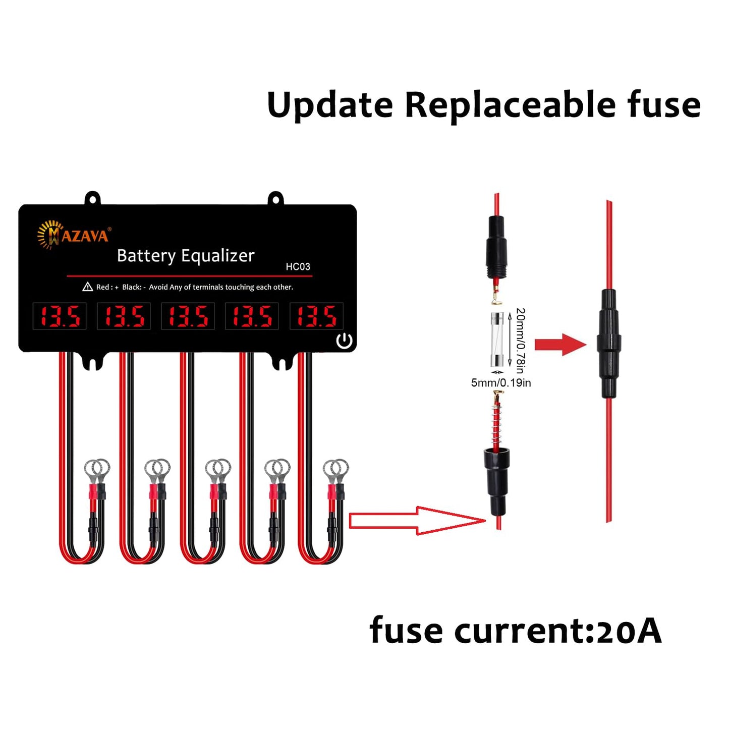 MAZAVA HC03 - Ecualizador de batería para baterías de 12/24/36/48V/60V equilibrador de voltaje 5S interruptor táctil activo de plomo ácido driver de batería