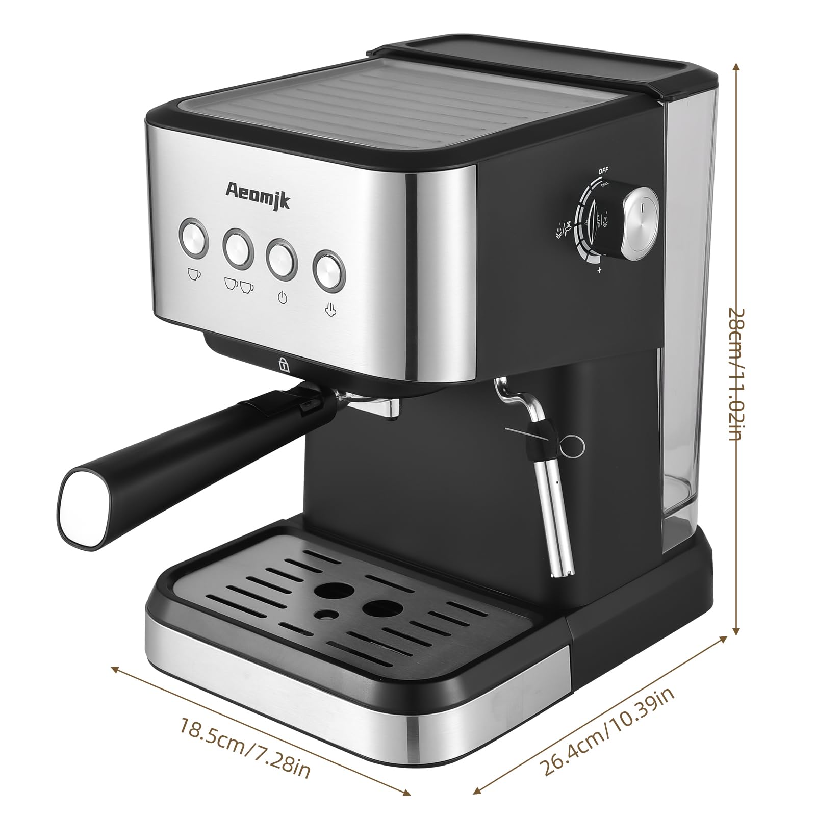Feiniao 15Bar Máquina de Espresso Cafetera semiautomática multifunción de 1050W con vaporizador de leche, depósito de agua de 1.5L, Semi Cafetera Automatica para Capuchino, Latte y Macchiato