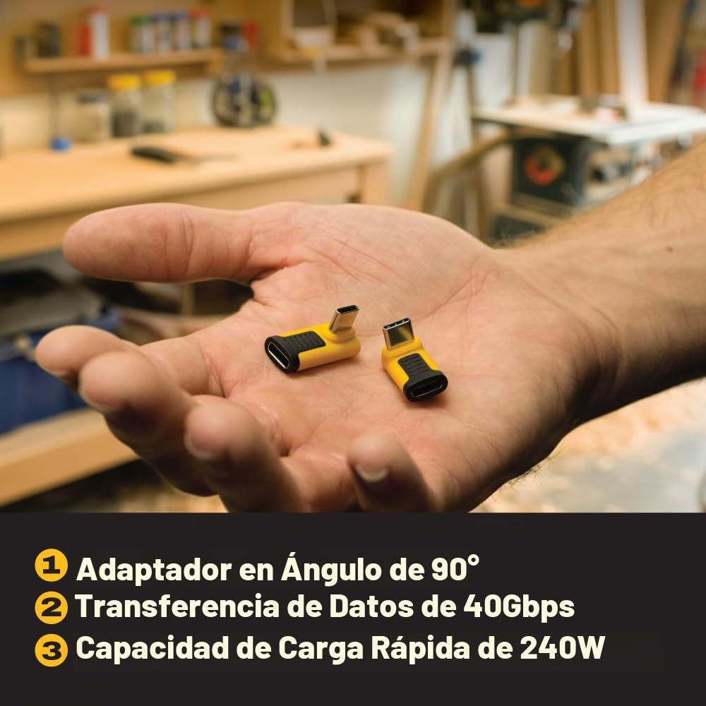 Adaptador USB-C DEWALT 90 Grados Resistente para Obras