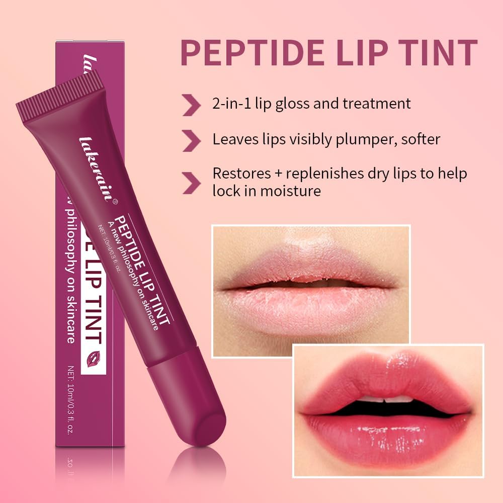 Lip Jam Brillo de Labios Hidratante Labial Voluminizador Bálsamo Labial de Larga Duración Tinte Labial Transparente Hidratante con Péptidos para Mujeres y Niñas, Labios No Pegajosos (1#)