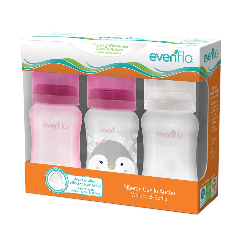 Biberón Evenflo Rosa Anticólicos Cuello Ancho para Niña